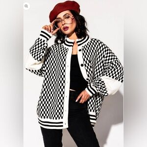 Dressed in LALA Black and White Checkered grandpa cardigan